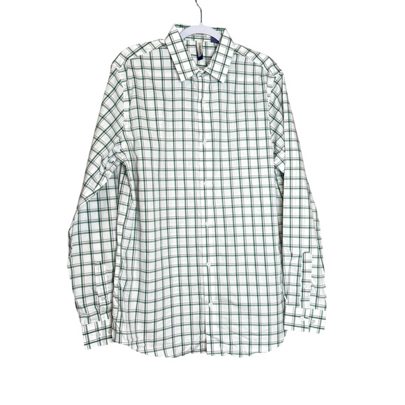 Artefact Button Up Shirt White Green Plaid Cotton NWT Men Size Large Tall - Picture 2 of 9